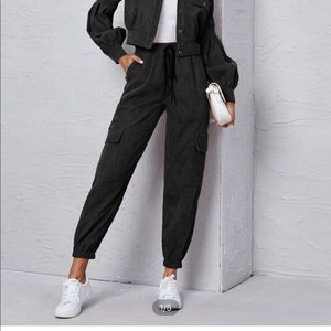 Corduroy Flap Detail Jacket With Tie Front Cargo Pants